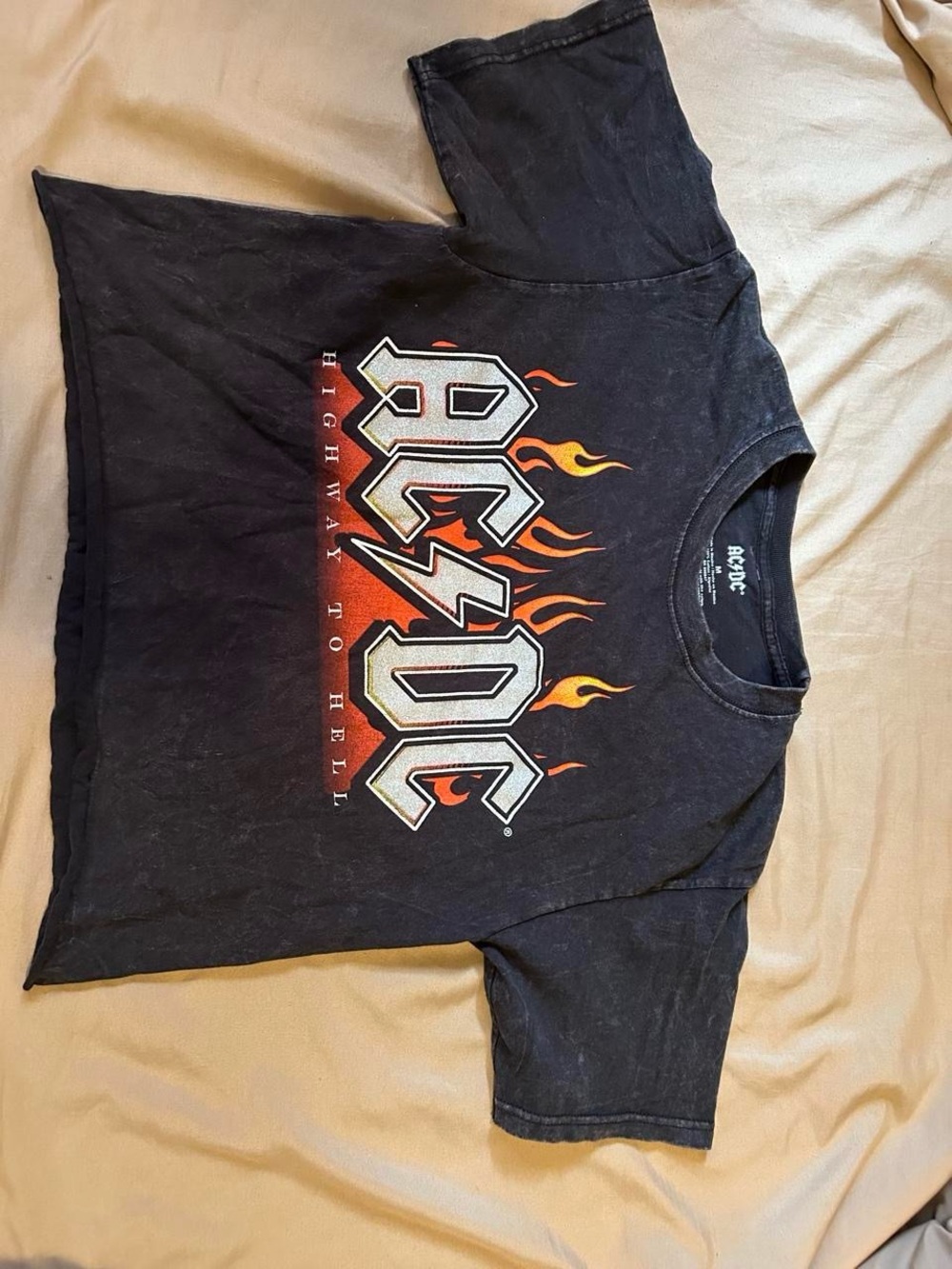 AC/DC Black Graphic Tee with Red and Orange Flames